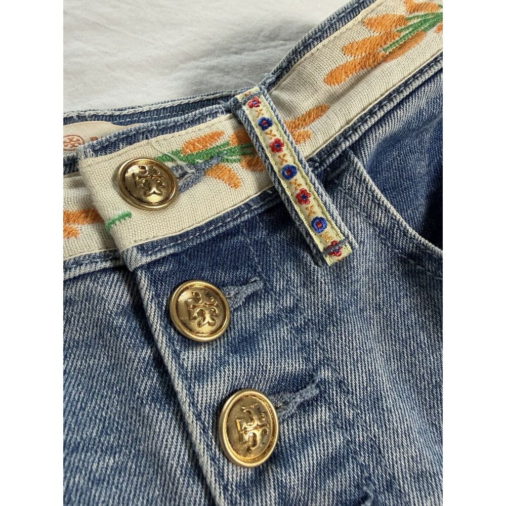 Tory Burch Amy Embroidered Ribbon Flare Jeans Button Fly Light Wash Size 24 EUC - Picture 9 of 15